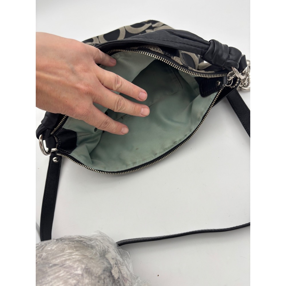 COACH Kristin Hobo Bag Y2K Shoulder Handbag Black Logo Jacquard Crossbody Gray - Picture 14 of 16